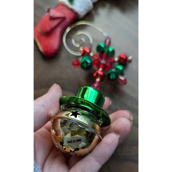 Pier 1 Jingle Bell Snowman Ornament Beaded Star Red Green Metal Christmas - Picture 6 of 8